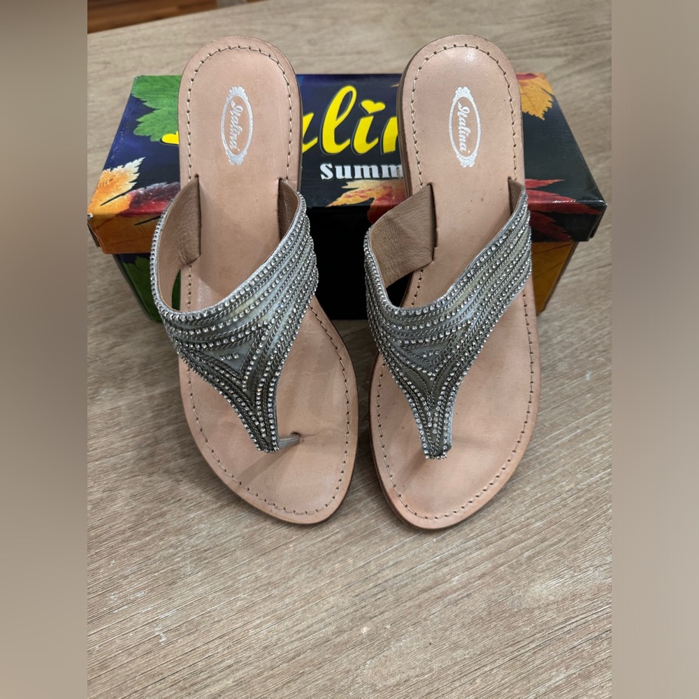 Italina by summer rio crystal silver thong sandals 9